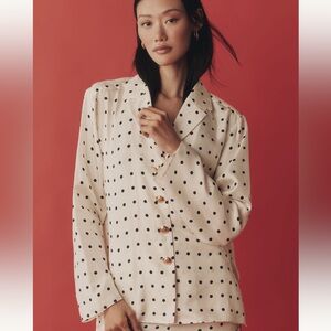 Anthropologie Maude Club Bodie Polka Dot 100% Silk Buttondown Shirt